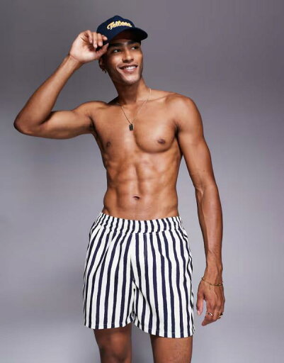 【送料無料】 エイソス メンズ ハーフパンツ・ショーツ 水着 ASOS DESIGN swim shorts in mid length in navy stripe NAVY 【送料無料】 エイソス メンズ ハーフパンツ・ショーツ 水着 ASOS DESIGN swim shorts in mid length in navy stripe NAVY