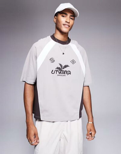 【送料無料】 エイソス メンズ Tシャツ トップス ASOS DESIGN oversized T-shirt with cut and sew tee and sports graphic in gray Rock ridge 【送料無料】 エイソス メンズ Tシャツ トップス ASOS DESIGN oversized T-shirt with cut and sew tee and sports graphic in gray Rock ridge