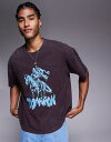 【送料無料】 エイソス メンズ Tシャツ トップス ASOS DESIGN heavyweight boxy oversized T-shirt with chest graphic in washed brown Chocolate plum