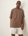 【送料無料】 エイソス メンズ Tシャツ トップス ASOS DESIGN oversized T-shirt in brown textured stripe Multi