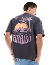 【送料無料】 エイソス メンズ Tシャツ トップス ASOS DESIGN oversized t-shirt with palm tree graphic in charcoal Asphalt