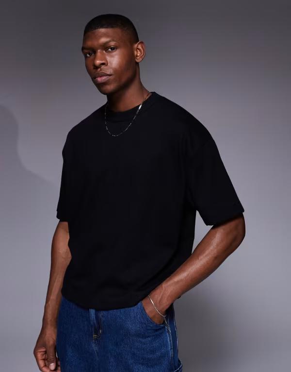 【送料無料】 エイソス メンズ Tシャツ トップス ASOS DESIGN soft touch oversized boxy T-shirt in black Black