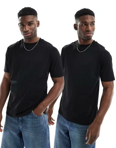 【送料無料】 エイソス メンズ Tシャツ トップス ASOS DESIGN essential 2 pack relaxed t-shirts in black Black 【送料無料】 エイソス メンズ Tシャツ トップス ASOS DESIGN essential 2 pack relaxed t-shirts in black Black