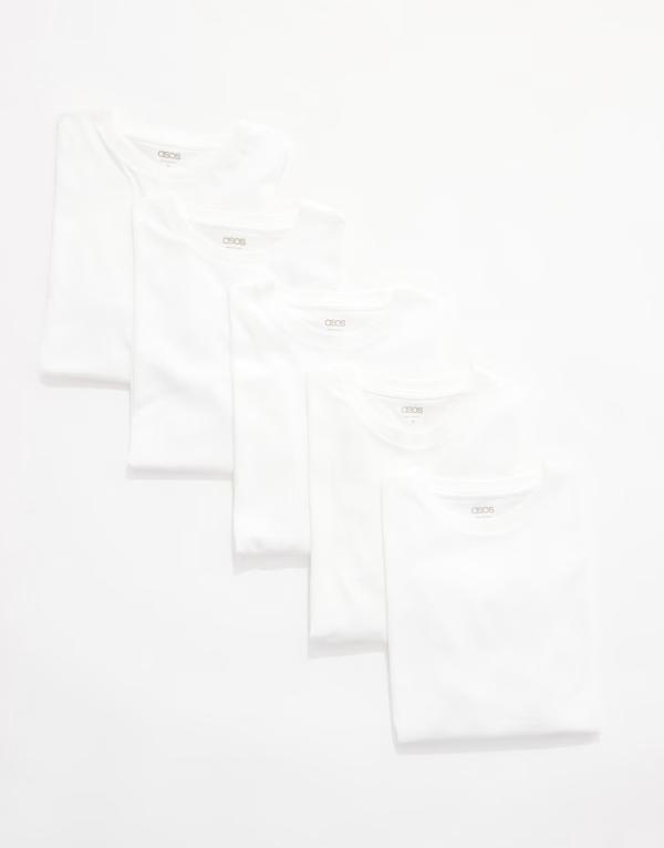 【送料無料】 エイソス メンズ Tシャツ トップス ASOS DESIGN essential 5 pack crew neck t-shirts in white WHITE