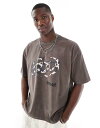 【送料無料】 エイソス メンズ Tシャツ トップス ASOS DESIGN heavyweight boxy oversized T-shirt in washed brown with street graphic Chocolate chip
