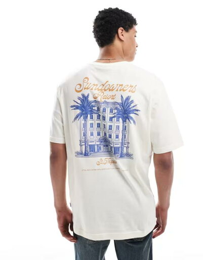 【送料無料】 オンリーアンドサンズ メンズ Tシャツ トップス ONLY & SONS oversized fit t-shirt with resort back print in cream Antique White 【送料無料】 オンリーアンドサンズ メンズ Tシャツ トップス ONLY & SONS oversized fit t-shirt with resort back print in cream Antique White