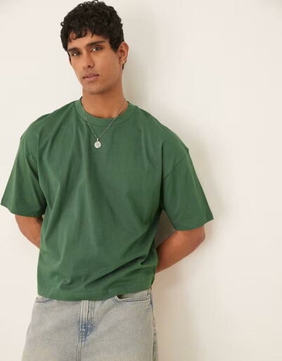 【送料無料】 エイソス メンズ Tシャツ トップス ASOS DESIGN boxy oversized t-shirt with summer graphic in green Comfrey