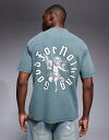 【送料無料】 グッドフォーナッシング メンズ Tシャツ トップス Good For Nothing relaxed fit waffle t-shirt in khaki green with chest and back prints Khaki