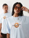 【送料無料】 コルージョン レディース Tシャツ トップス COLLUSION boxy skater fit t-shirt in blue with pancake print BLUE