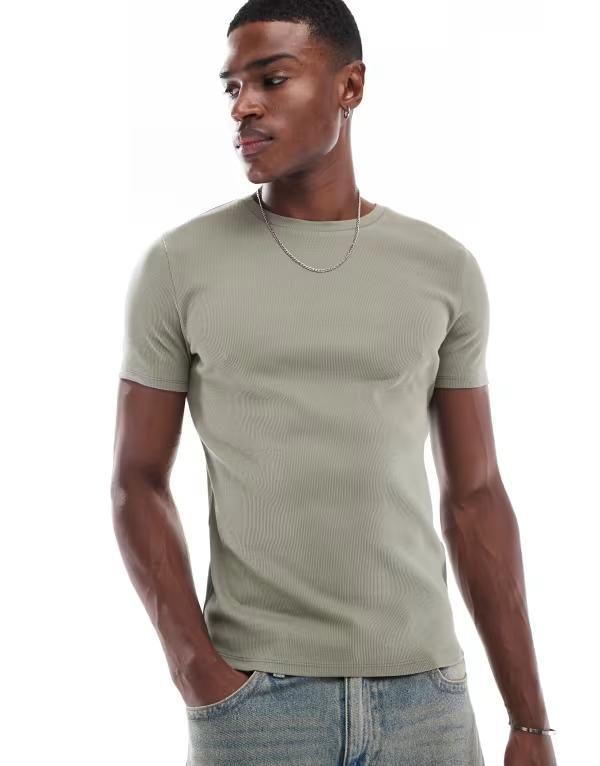 エイソス メンズ トップス Tシャツ リブ シャツ ASOS DESIGN essential muscle fit ribbed T-shirt Vet..