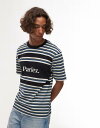 【送料無料】 パルレ メンズ Tシャツ トップス Parlez solar stripe logo detail t-shirt in navy NAVY