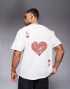 【送料無料】 アダプト メンズ Tシャツ トップス ADPT oversized t-shirt with ace of hearts back and front prints in cream Egret