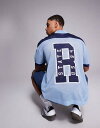 【送料無料】 エイソス メンズ Tシャツ トップス ASOS DESIGN oversized dropped shoulder T-shirt with sports graphic in blue BLUE