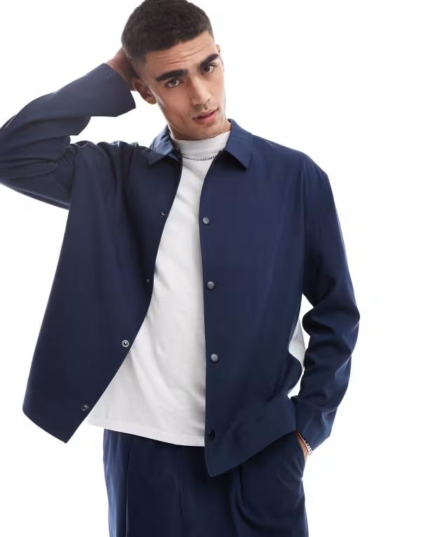 エイソス メンズ アウター ジャケット・ブルゾン ジャケット ASOS DESIGN smart slim track jacket with white side stripe - part of a set Navy blue ネイビー