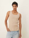 【送料無料】 エイソス メンズ ベスト トップス ASOS DESIGN muscle fit rib knit tank top in stone STONE
