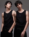 【送料無料】 トップマン メンズ ベスト トップス Topman 2 pack ribbed tank in black Black