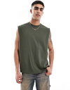 【送料無料】 エイソス メンズ ベスト トップス ASOS DESIGN heavyweight oversized tank in khaki DEEP DE...