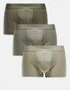 【送料無料】 エイソス メンズ トランクス アンダーウェア ASOS DESIGN 3 pack hipster briefs in khaki Khaki