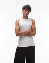【送料無料】 トップマン メンズ ベスト トップス Topman fitted ribbed tank top with high neck in gray heather LIGHT GRAY MARL