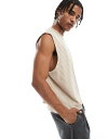 【送料無料】 エイソス メンズ ベスト トップス ASOS DESIGN oversized cropped striped tank top in beige and white BEIGE