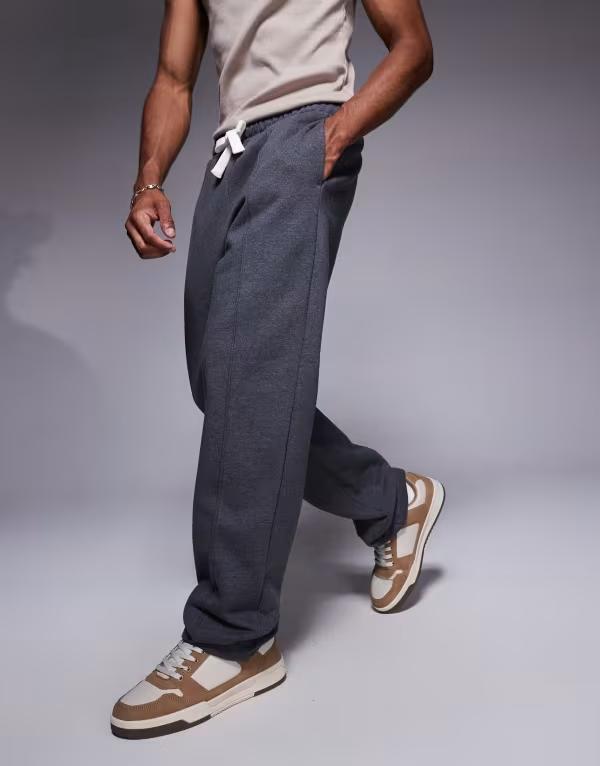 【送料無料】 エイソス メンズ カジュアルパンツ ボトムス ASOS DESIGN premium heavyweight straight leg sweatpants with pin tucks in heathered charcoal Charcoal marl