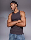 【送料無料】 エイソス メンズ ベスト トップス ASOS DESIGN super heavyweight muscle fit rib knit tank top in brown Seal brown