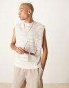 【送料無料】 エイソス メンズ ベスト トップス ASOS DESIGN boxy oversized tank in neutral textured str...
