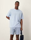 【送料無料】 マンゴ メンズ Tシャツ トップス Mango relaxed fit linen mix T-shirt in pale blue BLUE
