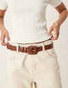 【送料無料】 マンゴ レディース ベルト アクセサリー Mango classic croc detail square buckle belt in brown BROWN