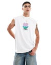 【送料無料】 エイソス メンズ ベスト トップス ASOS DESIGN oversized tank with floral graphic in white...