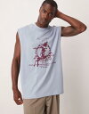 【送料無料】 エイソス メンズ ベスト トップス ASOS DESIGN oversized tank top with dropped armholes and street graphic in light blue BLUE BLIZZARD