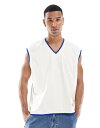 【送料無料】 エイソス メンズ ベスト トップス ASOS DESIGN oversized boxy tank with blue binding in cr...