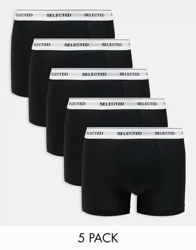 【送料無料】 セレクテッドオム メンズ トランクス アンダーウェア Selected Homme 5 pack trunks in black with waistband Black 【送料無料】 セレクテッドオム メンズ トランクス アンダーウェア Selected Homme 5 pack trunks in black with waistband Black