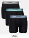 【送料無料】 カルバンクライン メンズ ボクサーパンツ アンダーウェア Calvin Klein modern cotton boxer briefs 3 pack in black with beige/blue/green waistband Black