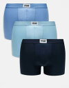 【送料無料】 エイソス メンズ トランクス アンダーウェア ASOS DESIGN 3 pack trunks with patch in blue Multi