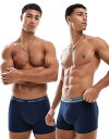 【送料無料】 ジャック アンド ジョーンズ メンズ ボクサーパンツ アンダーウェア Jack & Jones 2 pack contrast boxer briefs in navy Navy Blazer