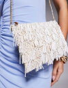 【送料無料】 トゥルーデカデンス レディース クラッチバッグ バッグ True Decadence sequin fringe clutch bag with chain in champagne BEIGE