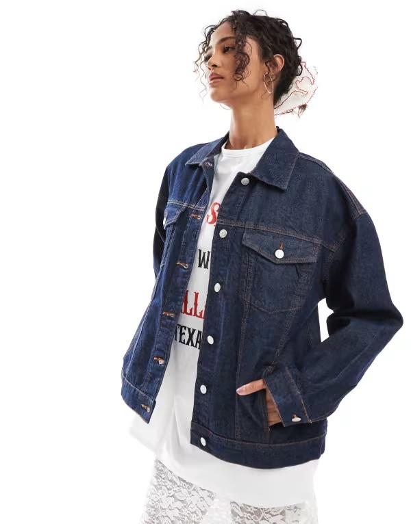 【送料無料】 エイソス レディース ジャケット・ブルゾン アウター ASOS DESIGN oversize 90s denim jacket in rinse wash Dark blue