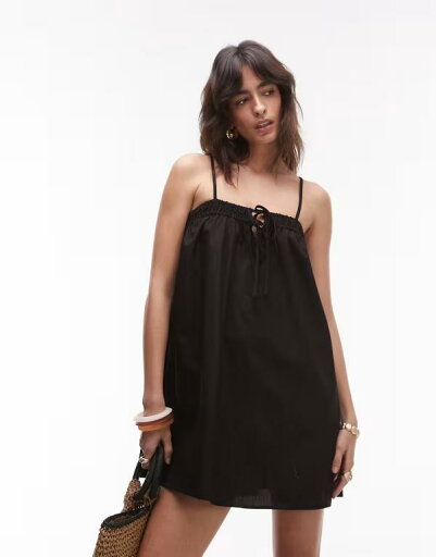 【送料無料】 トップショップ レディース ワンピース トップス Topshop poplin mini sundress in black black 【送料無料】 トップショップ レディース ワンピース トップス Topshop poplin mini sundress in black black