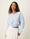 【送料無料】 マンゴ レディース ジャケット・ブルゾン アウター Mango linen cropped utility jacket in sky blue Sky blue