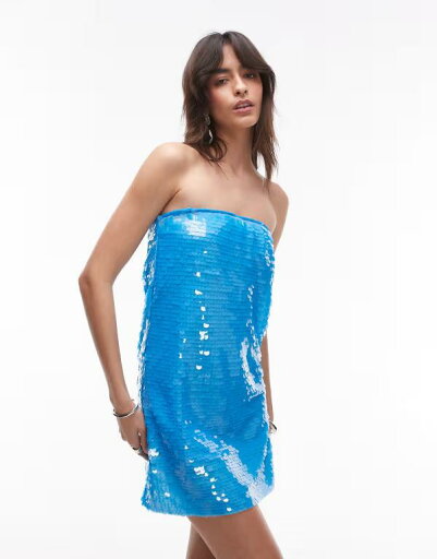 【送料無料】 トップショップ レディース ワンピース トップス Topshop summer sequin bandeau dress in bright blue Bright blue 【送料無料】 トップショップ レディース ワンピース トップス Topshop summer sequin bandeau dress in bright blue Bright blue