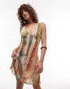 【送料無料】 トップショップ レディース ワンピース トップス Topshop crinkle mesh print v neck flippy mini dress in multi Multi