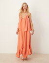 【送料無料】 エイソス レディース ワンピース トップス ASOS DESIGN sweetheart double layer volume maxi dress with peplum hem in coral Coral
