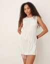 【送料無料】 エイソス レディース ワンピース トップス ASOS DESIGN sleeveless fringe mini dress with pocket detail in white WHITE