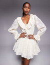 【送料無料】 ラブトライアングル レディース ワンピース トップス Love Triangle ruffle detail lace drop waist mini dress in vintage cream Vintage Cream