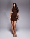 【送料無料】 エイソス レディース ワンピース トップス ASOS DESIGN knit compact mini dress with patch pockets in brown Brown