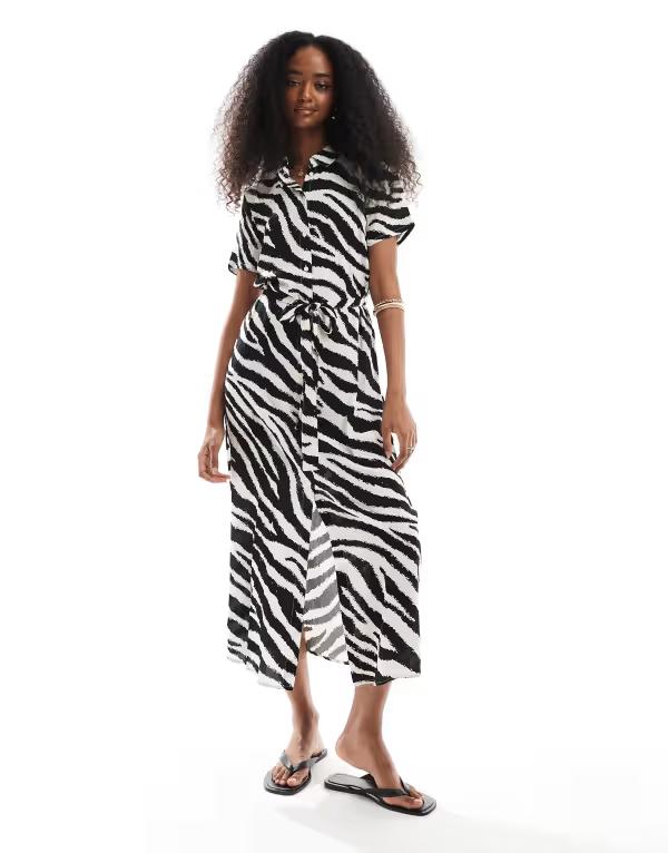 【送料無料】 ヴェロモーダ レディース ワンピース トップス Vero Moda easy button down long shirt dress in zebra print Birch zebra