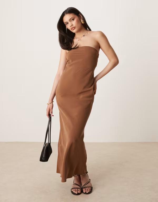 エイソス レディース トップス ワンピース マキシワンピース マキシ ASOS DESIGN bandeau maxi dress in chocolate Chocolate チョコレート