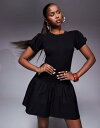 【送料無料】 エイソス レディース ワンピース トップス ASOS DESIGN shirred drop waist mini dress in black Black