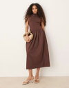 【送料無料】 エイソス レディース ワンピース トップス ASOS DESIGN grown on neck maxi dress with poplin mix skirt in brown BROWN